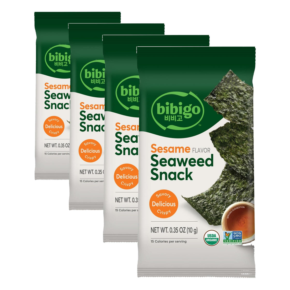 Sesame Flavor Seaweed Snack by bibigo – 0.35 Ounce (Pack of 4), Pack of 4, Model BIB54004