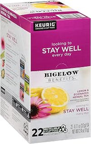 Bigelow Benefits Stay Well Lemon Echinacea Keurig K-Cups Pods Herbal Tea by Bigelow Tea – 22 Count (Pack of 4), Brown, Pack of 4, Model 5000359645