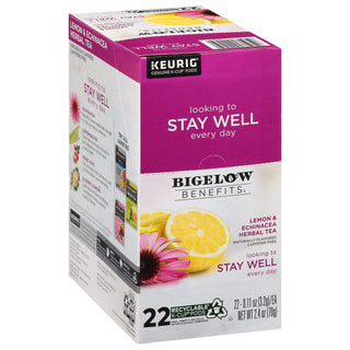Bigelow Benefits Stay Well Lemon Echinacea Keurig K-Cups Pods Herbal Tea by Bigelow Tea – 22 Count (Pack of 4), Brown, Pack of 4, Model 5000359645