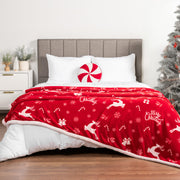 Pavilia Reindeer Throw Blanket, Sherpa Fleece, Red 50x60