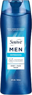 Suave Men Refreshing 2-in-1 Body & Face Wash with Glycerin & Vitamin E, Paraben & Phthalate Free, Cleanse, Moisturize, Refresh, Long-Lasting Fragrance, 18 FL OZ