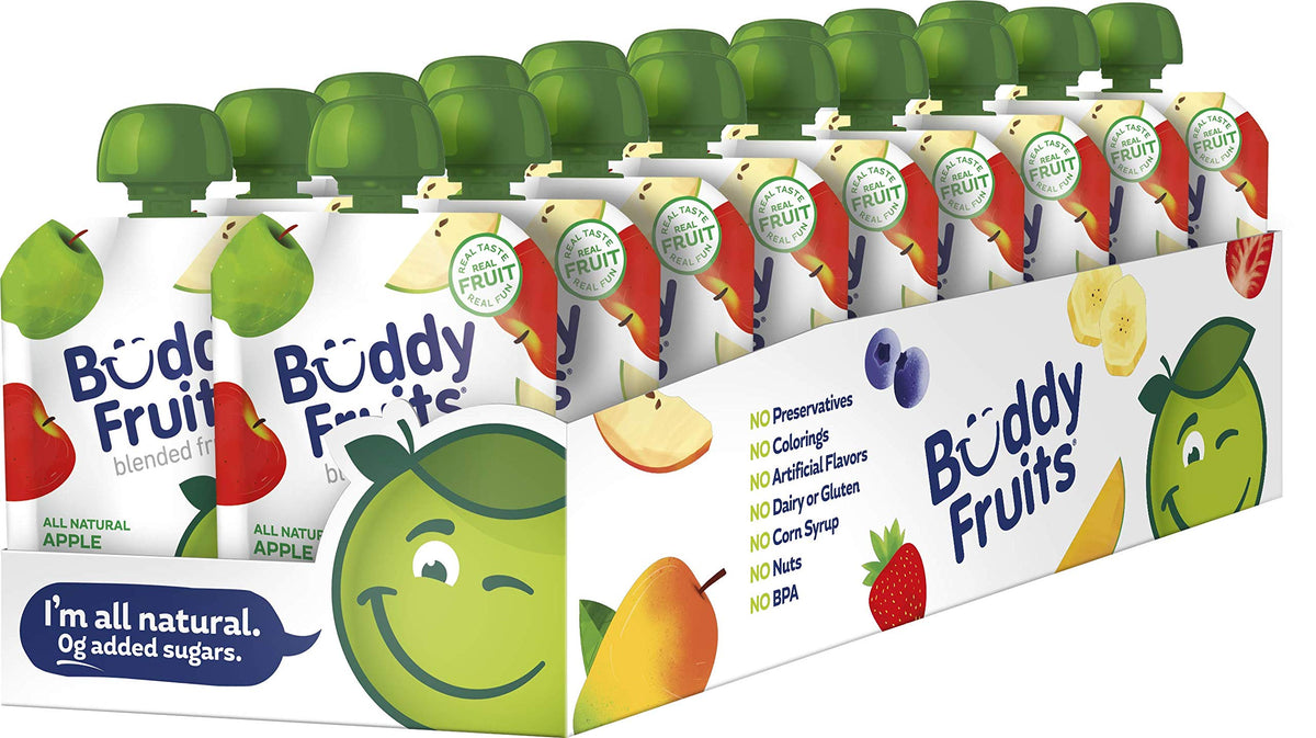 Snacks To Go Orchard Blend Unsweetened Applesauce 3.2oz Pouch (18pk) Gluten-Nut-Dairy-Preservatives-BPA Free by Buddy Fruits – 3.2 Ounce (Pack of 18), White, Pack of 18