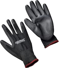 Global Industrial Flat Polyurethane Coated Gloves, Black/Black, Small, Lot of 12
