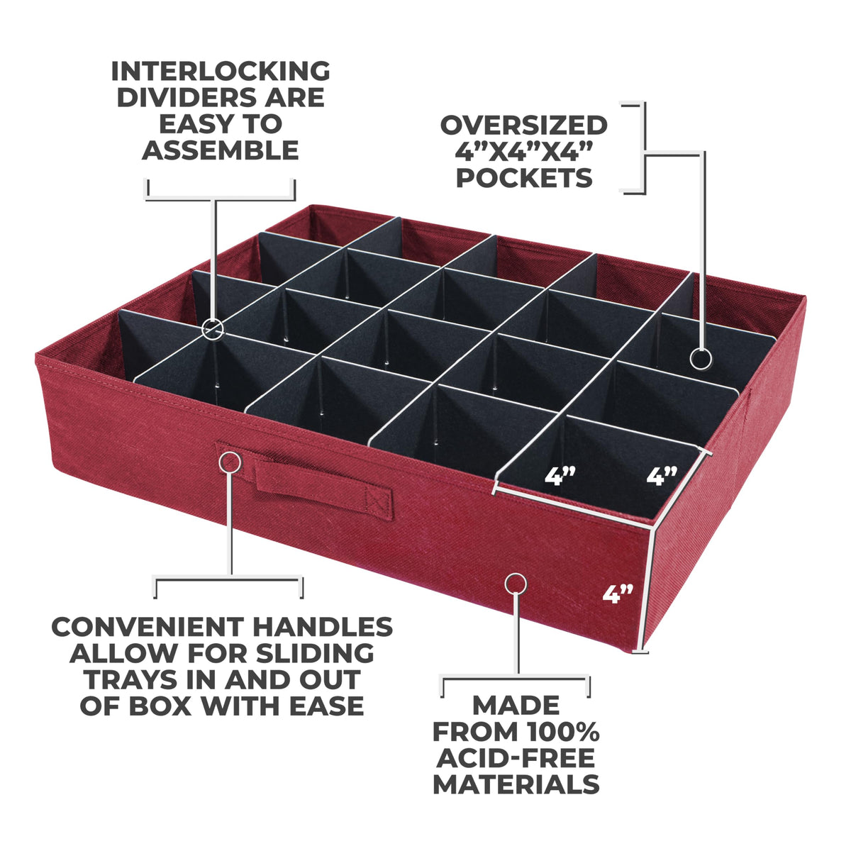612 Vermont Ornament Storage Box, Holds 60 Ornaments of 4 Inches, Burgundy