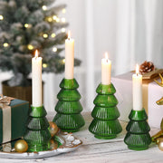 Leinuosen Glass Candlestick Set, Tree Shape, Green, 4 Pieces