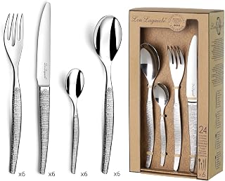 Lou Laguiole Jet Textil Cutlery Table 24 Pieces in Stainless Steel Flatware Set