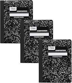 Mead Composition Notebook, 3 Pack, College Ruled Paper, 7-1/2" x 9-3/4", 100 Sheets per Comp Book, Black Marble (38111)