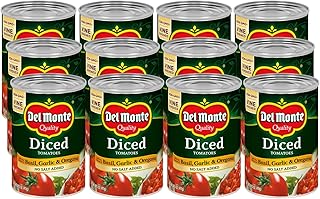 Del Monte Canned Diced Tomatoes with Basil, Garlic, Oregano and No Added Salt, 14.5 Ounce (Pack of 12)