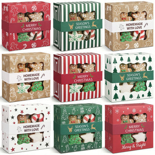 MotiMind Christmas Cookie Boxes with Window, 6x6x3 Inch, 27 Pack Multicolor