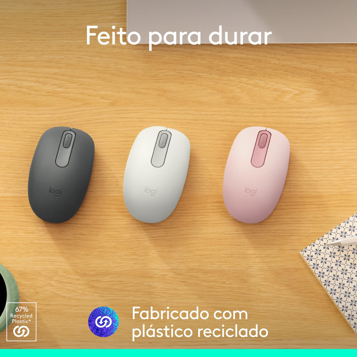 M196 Mouse by Logitech – 3.9" x 2.4" x 1.5", Recycled Plastic, Graphite, Model 910-007456