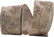 Reliant Ribbon Pinecone Glitter Outlines Linen Wired Edge Ribbon, 2-1/2 Inch X 10 Yards, Natural