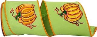 Reliant Ribbon Pumpkin Sequin Deluxe Wired Edge Ribbon, Citrus