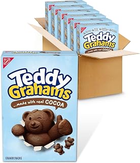 Teddy Grahams Chocolate Graham Snacks, Bulk Kids Snacks, 6 Boxes | Good Source of Calcium, 8g of Whole Grain Per 30g Serving, No High Fructose Corn Syrup, Artificial Flavor or Colors