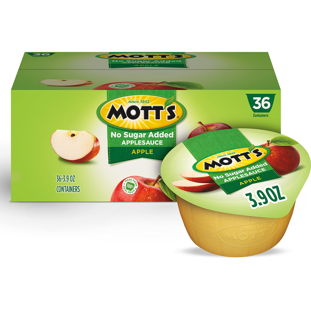 No Sugar Added Applesauce by Mott's – 3.9 Ounce (Pack of 36), Apple, Pack of 36, Model 714051