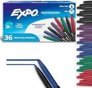 EXPO Wet Erase Markers, Semi-Permanent, Fine and Ultra-Fine Tips, 36 Count - For Writing on Glass, Whiteboards, Mirrors, Calendar, Labeling, Organizing