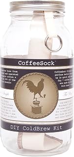 CoffeeSock Cold Brew Kit – 64 oz Half Gallon Mason Jar Cold Brew Coffee Maker with Reusable Organic Cotton Filter, GOTS Certified, Eco-Friendly Cold Brew Starter Set – Gift for Coffee Lovers
