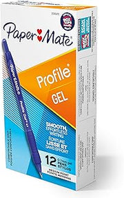 Paper Mate Profile Gel Pens, Retractable, Medium Point (0.7mm), Blue Ink, 12 Count - Smooth Writing, Comfortable Grip, Office Supplies