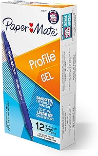 Paper Mate Profile Gel Pens, Retractable, Medium Point (0.7mm), Blue Ink, 12 Count - Smooth Writing, Comfortable Grip, Office Supplies