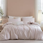Queen Washed Cotton Duvet Cover Set, 3-Piece, Linen-Like Stripe