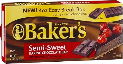 Bakers Semi Sweet Baking Chocolate Bar, 4 Ounce -- 12 per case.