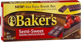 Bakers Semi Sweet Baking Chocolate Bar, 4 Ounce -- 12 per case.