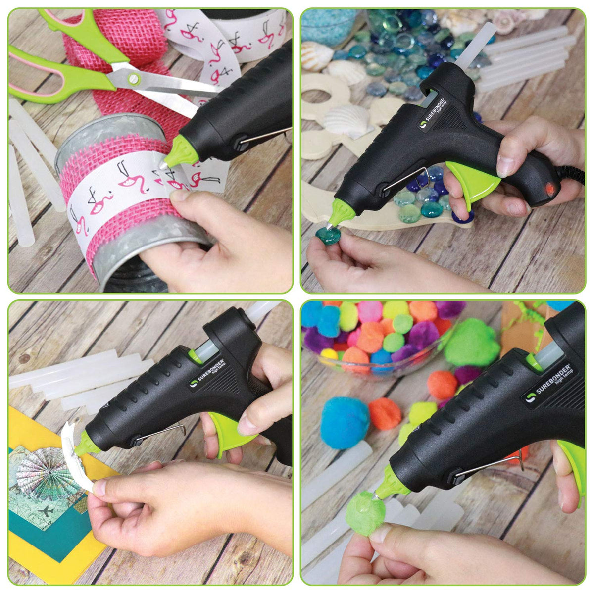 Essentials Series 40 Watt Full Size High-Temperature Hot Glue Gun for Crafting by Surebonder – 1 Pack, Plastic, Black and Green, Model H-270
