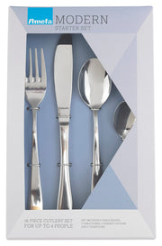 Monogram Sure 16 Piece Boxed Flatware Set for 4 people by Amefa – Regular, Stainless Steel, Pack of 16, Model 842200MM16B62