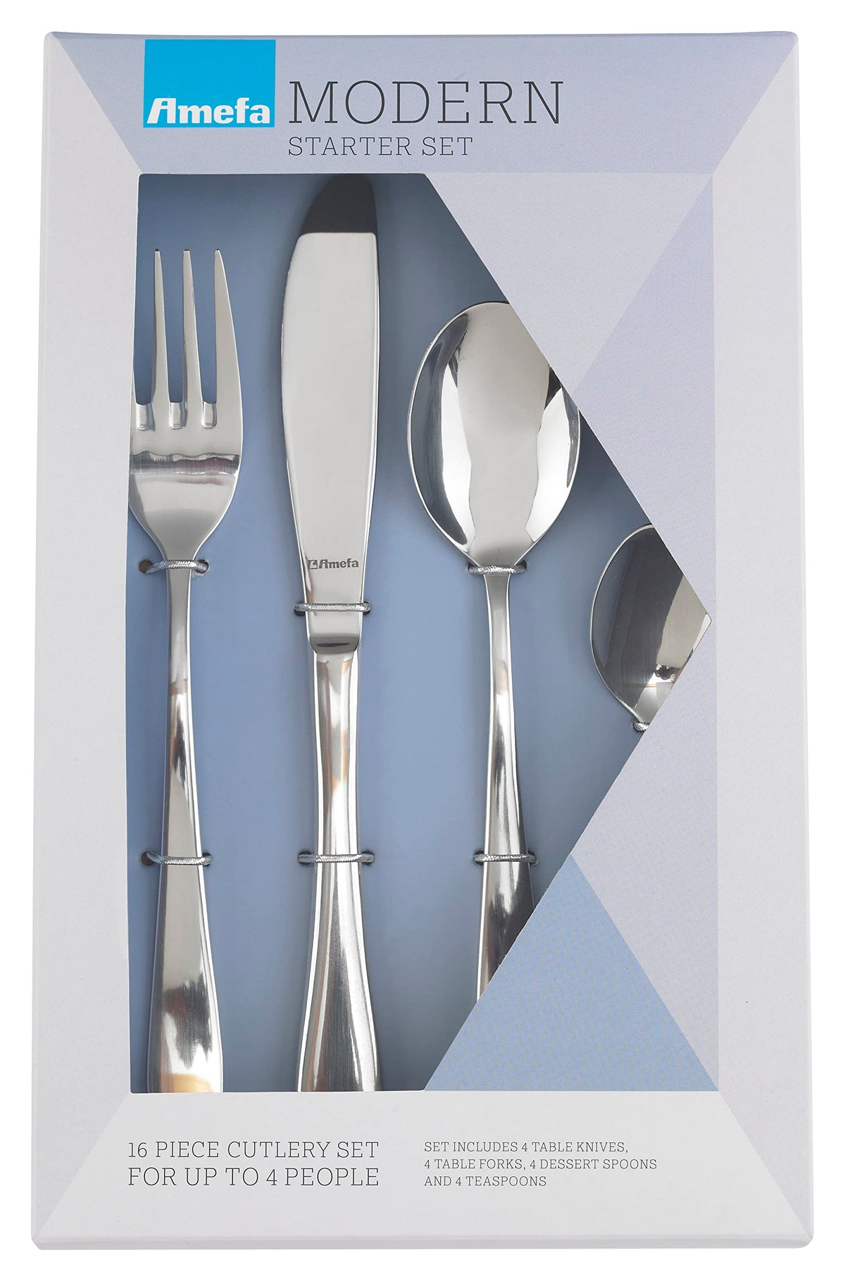 Monogram Sure 16 Piece Boxed Flatware Set for 4 people by Amefa – Regular, Stainless Steel, Pack of 16, Model 842200MM16B62