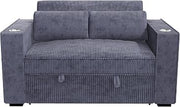 Poundex Convertible Sofa in Dark Gray Corduroy with Foam Cushions and Cupholders