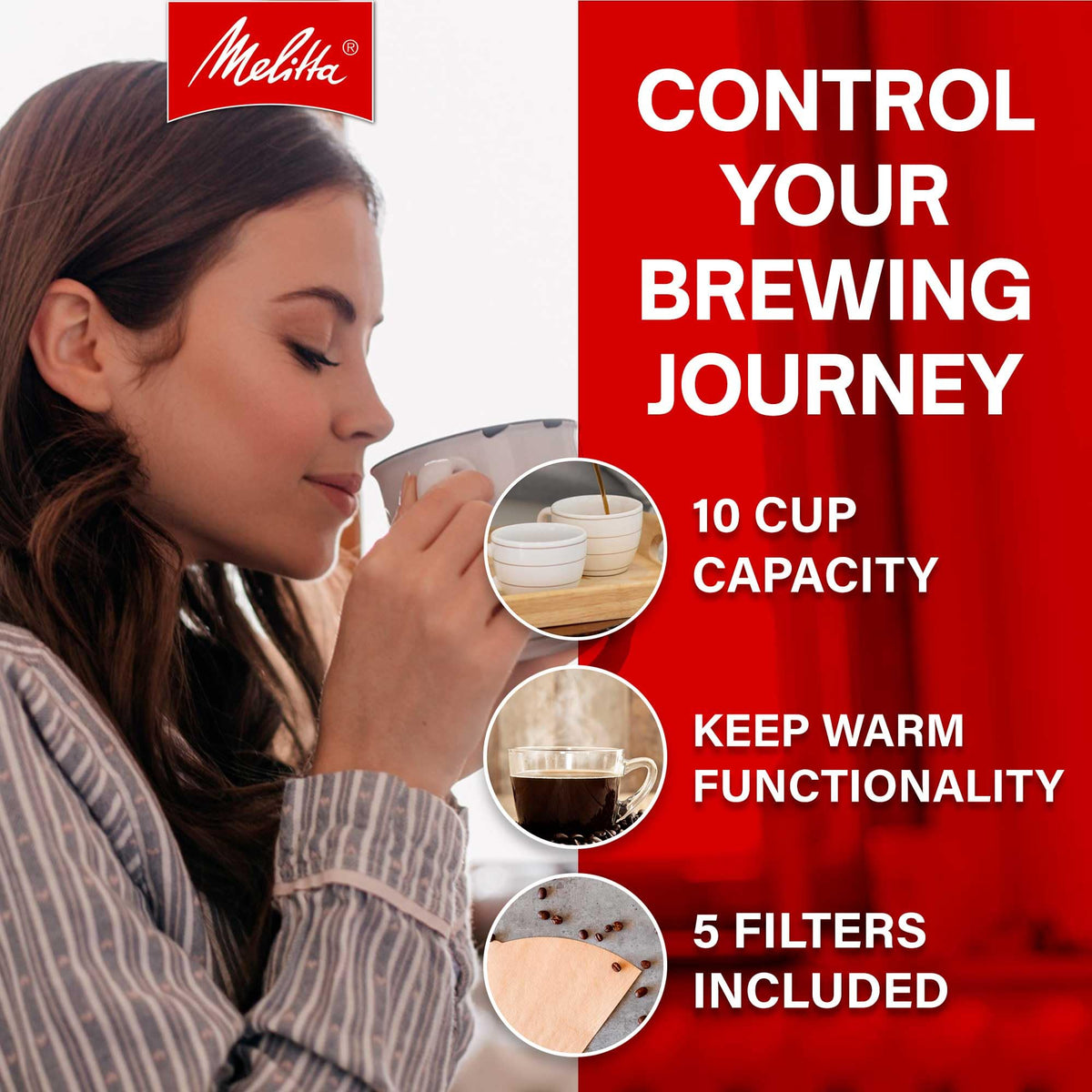 ® Aroma Fresh™ Plus 10-Cup Automatic Drip by Melitta – 10 cups, Stainless Steel, Stainless and Black