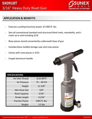 Heavy Duty Rivet Gun by Sunex Tools – 3/16", Metal, Black, Model SX0918T