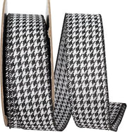Reliant Ribbon Houndstooth Jacquard Wired Edge Ribbon, Black/White