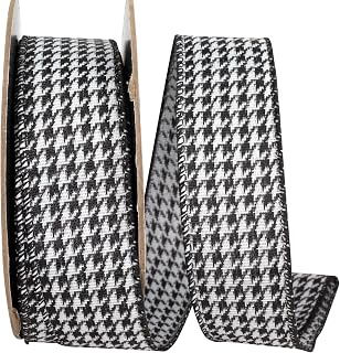 Reliant Ribbon Houndstooth Jacquard Wired Edge Ribbon, Black/White