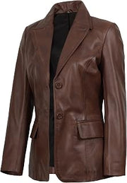 fjackets Women’s Real Lambskin Leather Blazer – Classic 2 Button Notched Lapel Workwear Leather Jacket Women