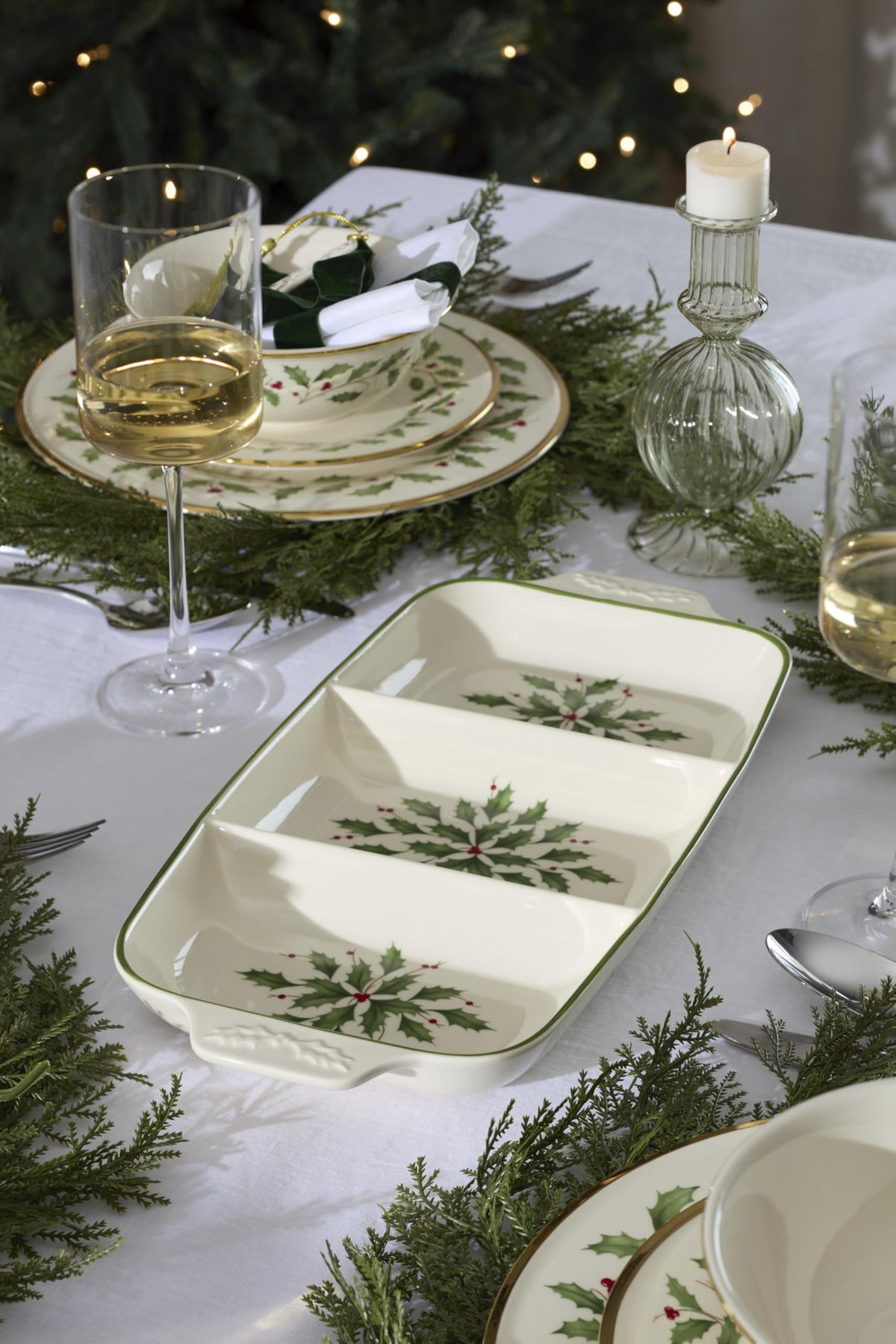 Holiday Carved Divided Dish by Lenox – 1 Count, 24 fluid_ounces, Porcelain, Multicolor, Model 899166