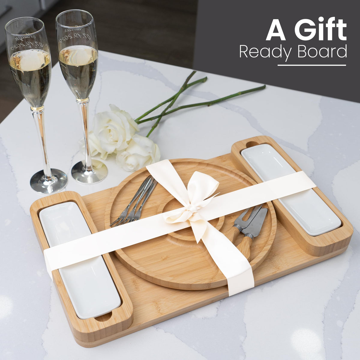 Bambusi Charcuterie Board Set, Bamboo Serving Tray with Utensils, Natural