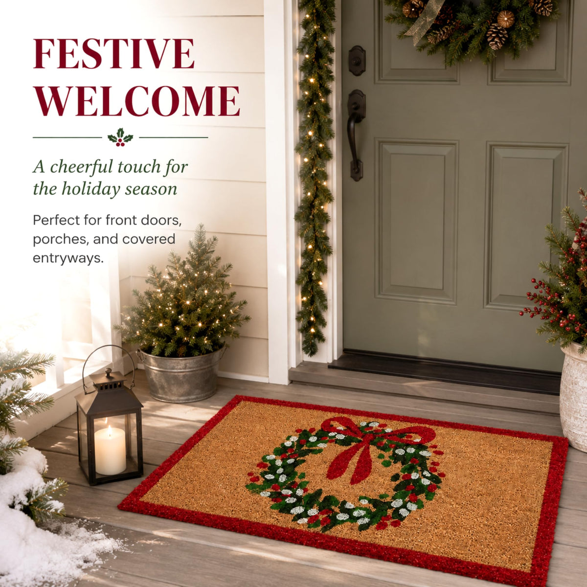 Willbond Christmas Coir Doormat, 28 x 16 Inches, Red Green Yellowish Brown