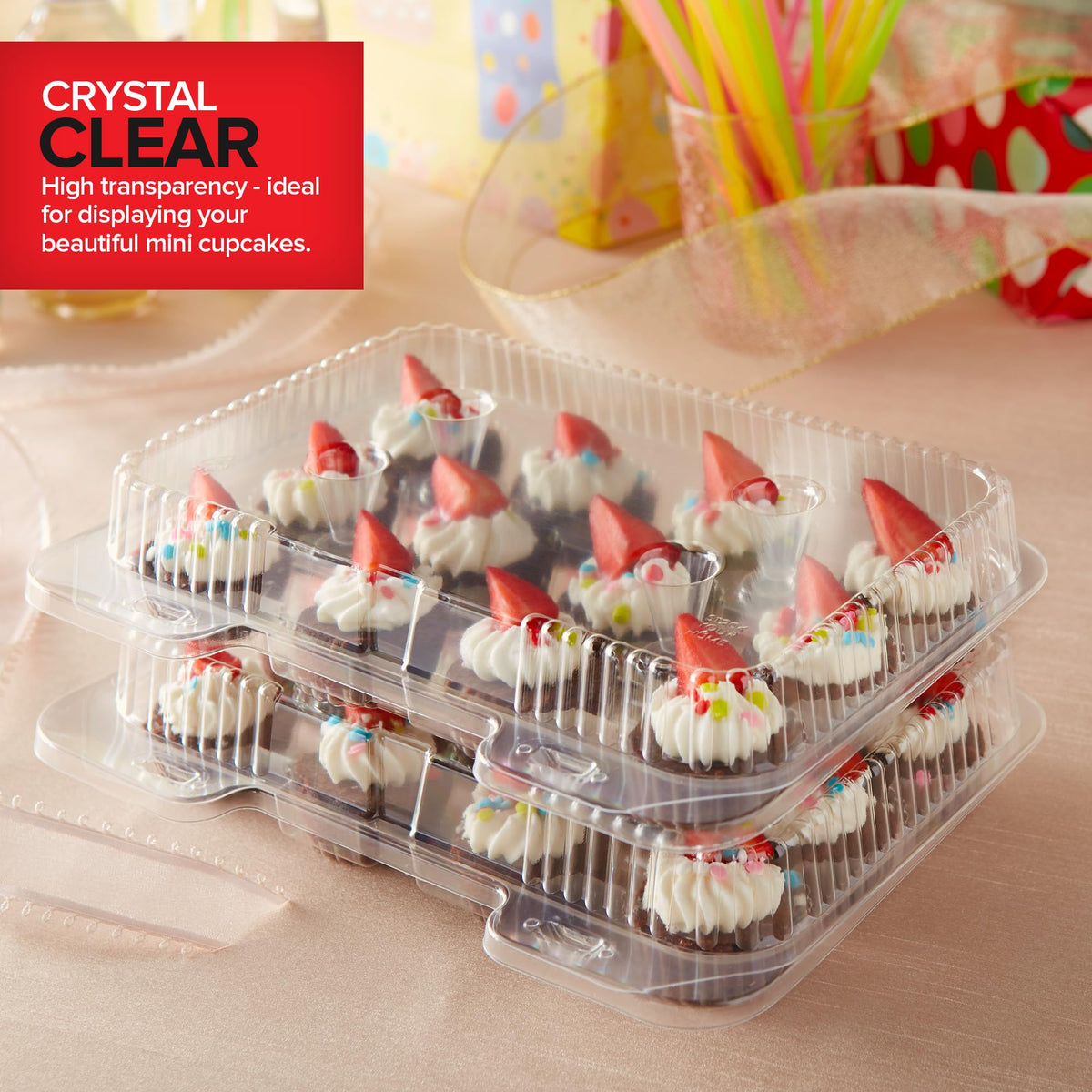 Mini Disposable Plastic Cupcake Containers (40 Pack) 12 - Count Tray Compartment by Stock Your Home – 12 Compartment - 40 Count, 1.0 ounces, OPS Plastic, Clear, Pack of 40