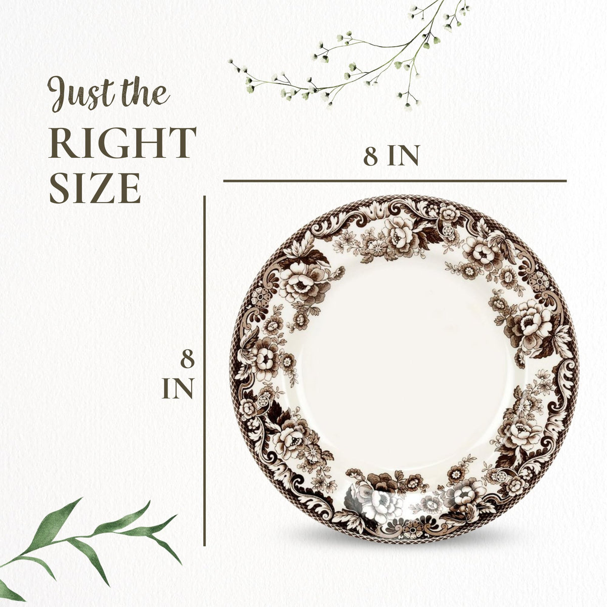 Spode Delamere Earthenware Salad Plates, 8 Inch Diameter, Set of 4, Brown and White