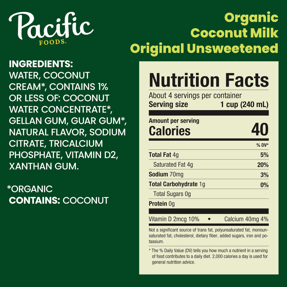 Pacific Foods Coconut Milk / 32 Fl Oz (Pack of 6) / 1 Coconut Milk Beverage