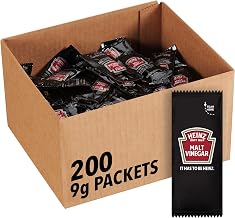 Heinz Malt Vinegar, 200 per Case, Single Serve 9 gm. Packets | Subtle Hint of Malt, Made from Fermented Malt Juice, Ideal for Seafood, Single-Serve Packets