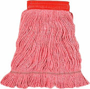 Genuine Joe Wideband Looped-End Wet Mop Head, Synthetic & Cotton Fibers, Red