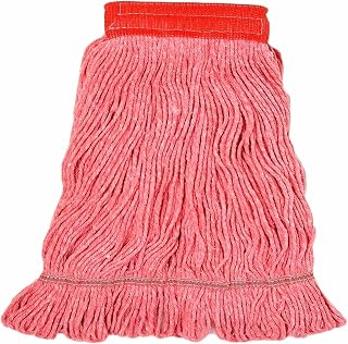 Genuine Joe Wideband Looped-End Wet Mop Head, Synthetic & Cotton Fibers, Red