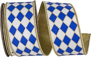 Reliant Ribbon Harlequin Solid Diamond Outline Gilded Deluxe Wired Edge, White/Royal, 2-1/2 Inch, 10 Yards