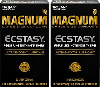 TROJAN Magnum Ecstasy Large Size Lubricated Condoms, 10 Count (Pack of 2)
