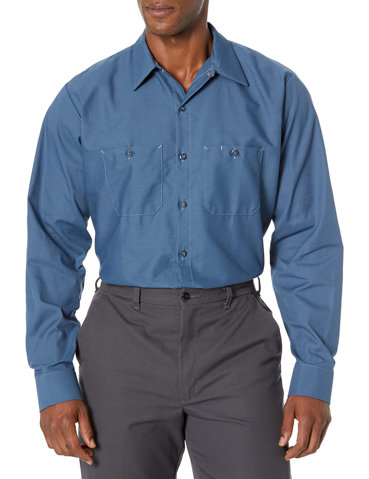 Long Sleeve Industrial Solid Work Shirt Dark Blue Medium - 5 Pack by Red Kap – Dark Blue, Pack of 5, Model SP14