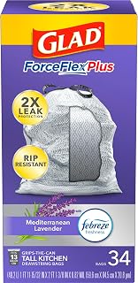 Glad ForceFlex OdorShield Tall Kitchen Drawstring Trash Bags - Febreze Mediterranean Lavender - 13 Gallon - 34 Count (Packaging May Vary)