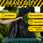 50-Count Unscented 42 Gal 3 Mil Contractor Trash Bags by happimess – 50 Count (Pack of 1), 42.0 gallons, LDPE, Black, Model HPM3000G-BLACK