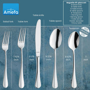 Baguette Flatware Set - Silver by Amefa – 3.35" H x 9.84" L x 4.5" W, Stainless Steel, Baguette, Pack of 45, Model 844000MBUSE42