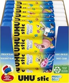UHU Stic Spongebob Magic Blue Glue Stick Bulk Set (24 x 8.2g): 4 Designs